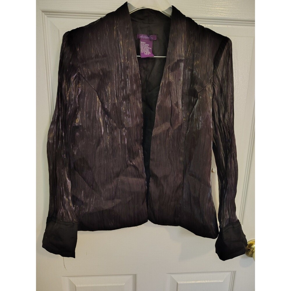 Metaphor Women's Black Pleated Lined Short Jacket Long Sleeve Solid Size 8